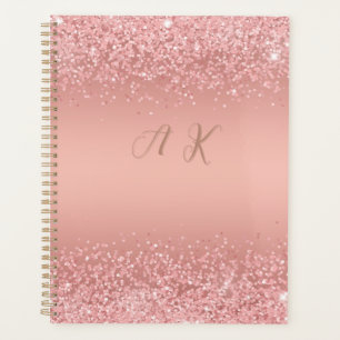 Agenda Elegante Monograma Luxo Rose Gold com Brilho