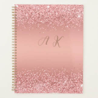Agenda Elegante Monograma Luxo Rose Gold com Brilho