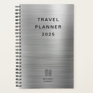 Agenda Elegante Monograma Viagem Cinza Prata Falso