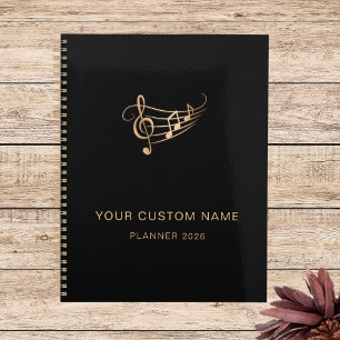 Agenda Elegante Music Notes Dourado Cantor Negro Anualmen