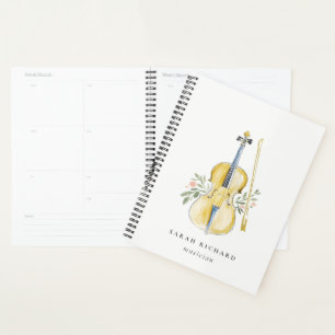 Agenda Elegante Músico de Violino com Aquarela Professor 