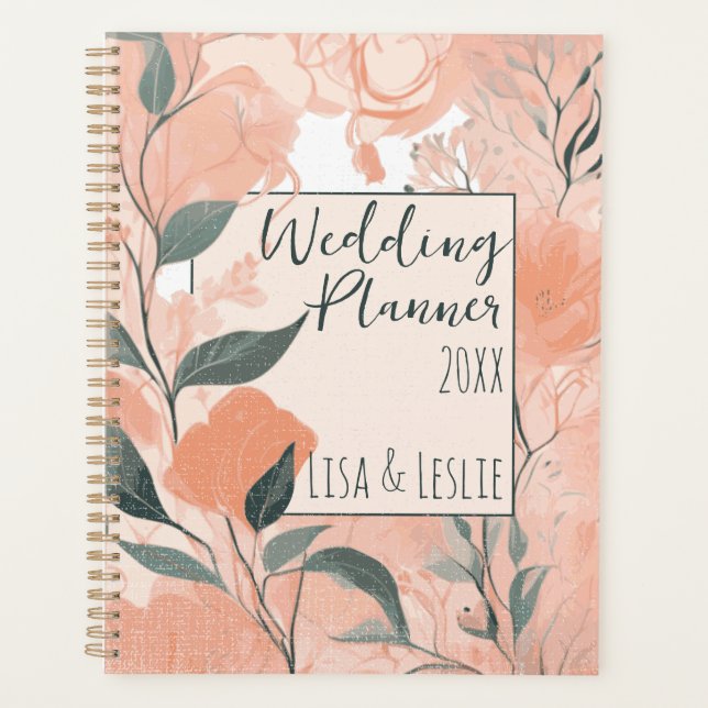 Agenda Elegante Noiva Personalizada Floral Pêssego Casame (Frente)