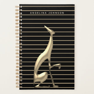 Agenda Elegante Nome de Padrão de Faixa Greyhound Preto e