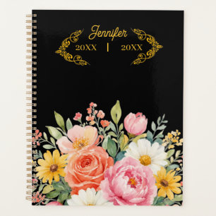 Agenda Elegante Nome Floral Rosa Personalizado e Data