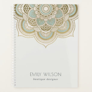 Agenda Elegante Ornamentado Dourado Turquesa Teal Turques