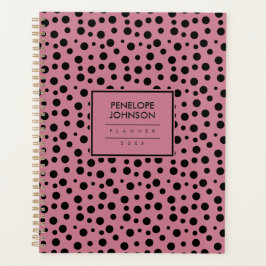 Agenda Elegante Padrão de Bolinhas Rosa Bege Preto
