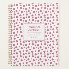 Agenda Elegante padrão de bolinhas rosa e branco