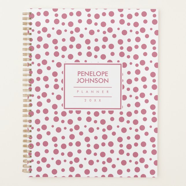 Agenda Elegante padrão de bolinhas rosa e branco (Frente)