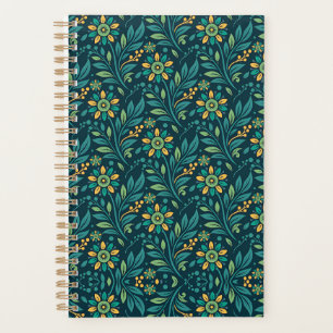 Agenda Elegante padrão floral em amarelo e azul-turquesa