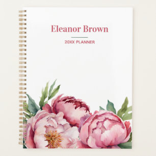 Agenda Elegante Peonis Rosa-Cor-de-Água 2024 Personalizad