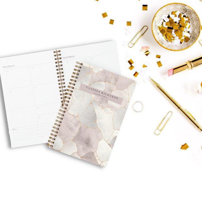 Agenda Elegante Pink e Cinza Marble Luxury Notório Públic (Criador carregado)