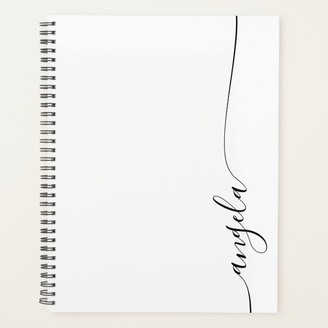 Agenda Elegante Preto Assinatura Delicada Script (Frente)