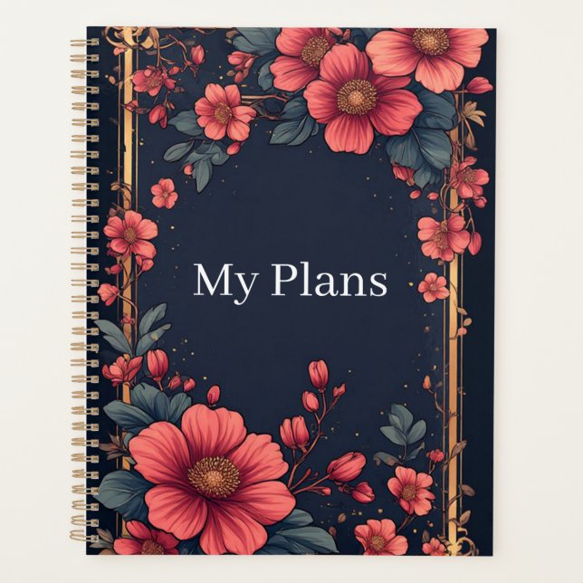 Agenda Elegante Quadro Floral Com Flores Rosa (Frente)