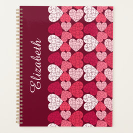 Agenda Elegante Red Pink Quebra-cabeça Heart Pattern Name