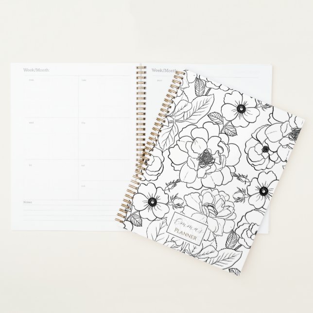 Agenda Elegante Rosa Branco Arte Floral (Exibição)