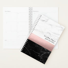 Agenda elegante rosa de mármore branco preto claro