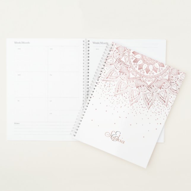 Agenda Elegante Rosa Dourado Dots Mandala (Exibição)