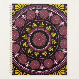 Agenda Elegante rosa Dourado Mandala, Boho Zen Dot Art Fl