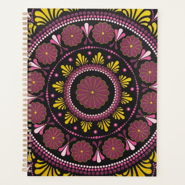 Agenda Elegante rosa Dourado Mandala, Boho Zen Dot Art Fl (Frente)