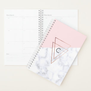 Agenda elegante rosa dourado triângulos branco cor-de-ro