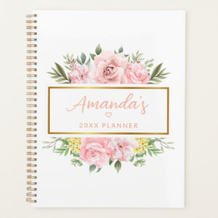 Agenda Elegante Rosa Rosa Floral Nome Personalizado