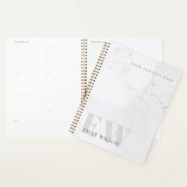Agenda Elegante Rustic Marble Stone Cinza Monograma Nome