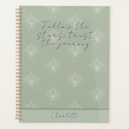 Agenda Elegante Sage Bonito Floral Lotus Siga as estrelas