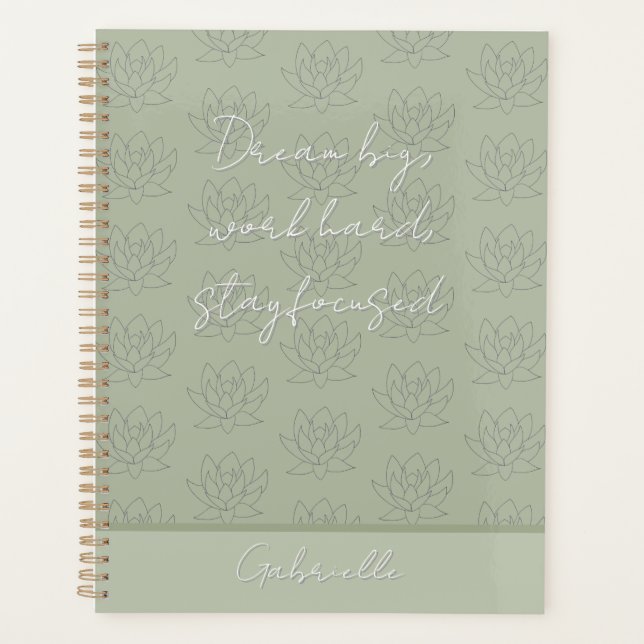 Agenda Elegante Sage Green Floral Lotus Dream Big (Frente)