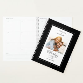 Agenda Elegante Script de Foto Moderno Casamento Preto e 
