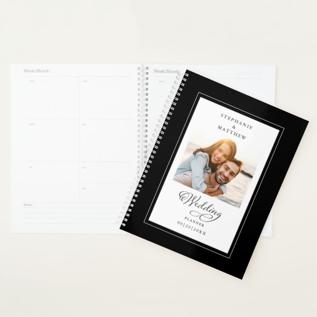 Agenda Elegante Script de Foto Moderno Casamento Preto e  (Exibição)