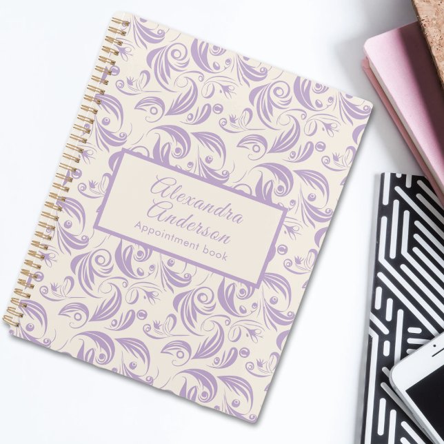 Agenda Elegante - Script de Swirl de Padrão de Folha de V (Elegant Minimal Violet Leaves Pattern Script Planner)
