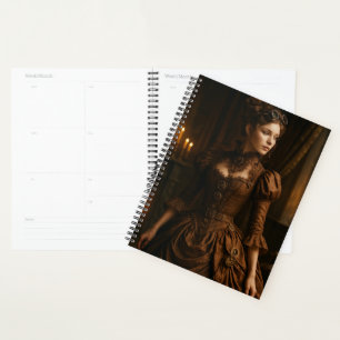 Agenda Elegante Senhora Vitoriana Steampunk em Marrom