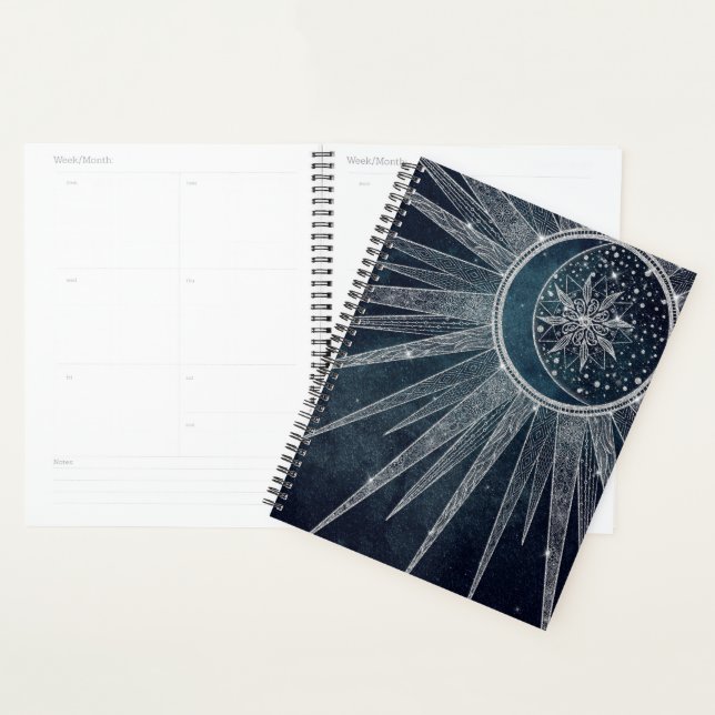 Agenda Elegante Sun Moon Doodle Mandala Blue Design (Exibição)