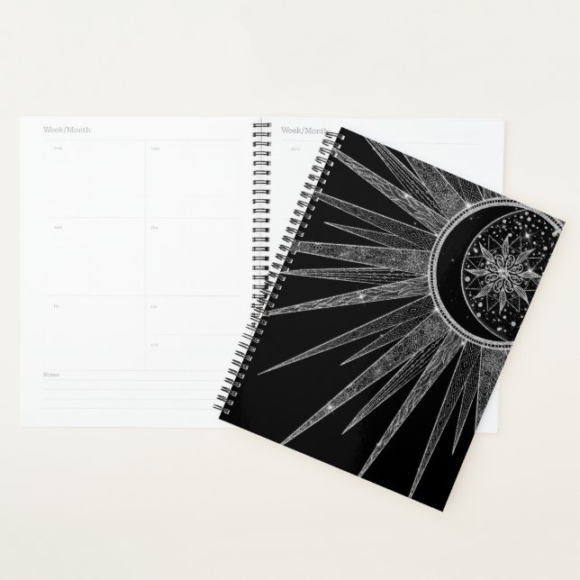 Agenda Elegante Sun Moon Mandala Design (Exibição)