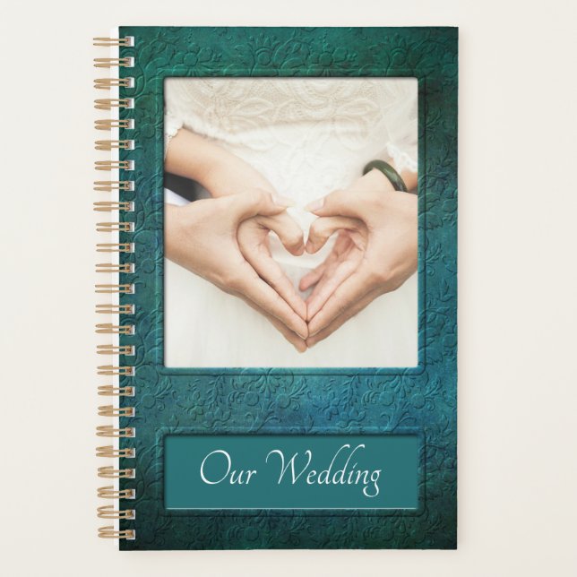 Agenda Elegante Teal Embossed Wedding (Frente)