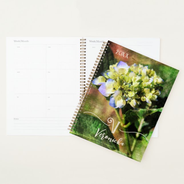 Agenda Elegante "V" Monograma Floral Hydrangea Planner (Exibição)