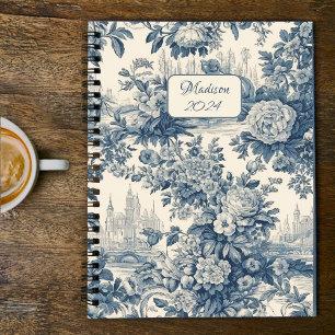 Agenda Elegante vintage Monograma azul toile de jouy