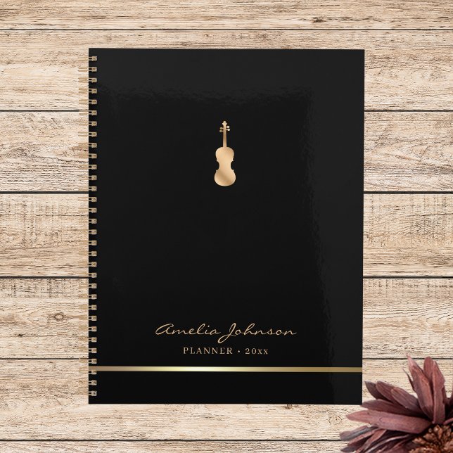 Agenda Elegante Violin Music Black Dourado 2026 Personali (Criador carregado)