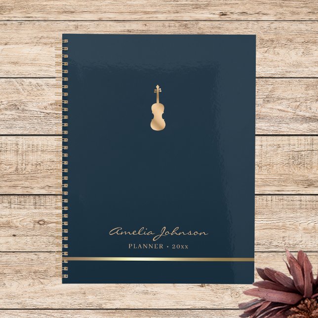 Agenda Elegante Violin Music Blue Dourado 2026 (Criador carregado)