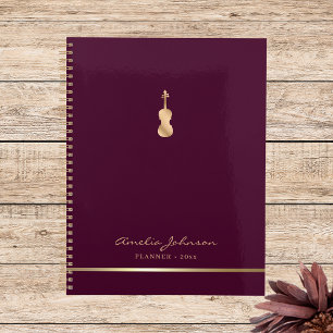 Agenda Elegante Violin Music Burgundy Dourado 2026 Person