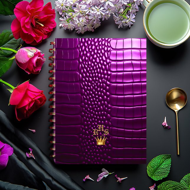 Agenda Elegante Vívido Roxo Crocodilo Crocodilo Roxo Mono (Stylish Vivid Purple Faux Crocodile Business Planner, Glossy Finish Paper Cover, Matte Finish Hard C)