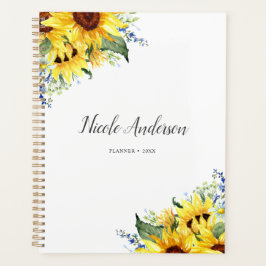 Agenda Elegante Watercolor Girassóis Personalizados