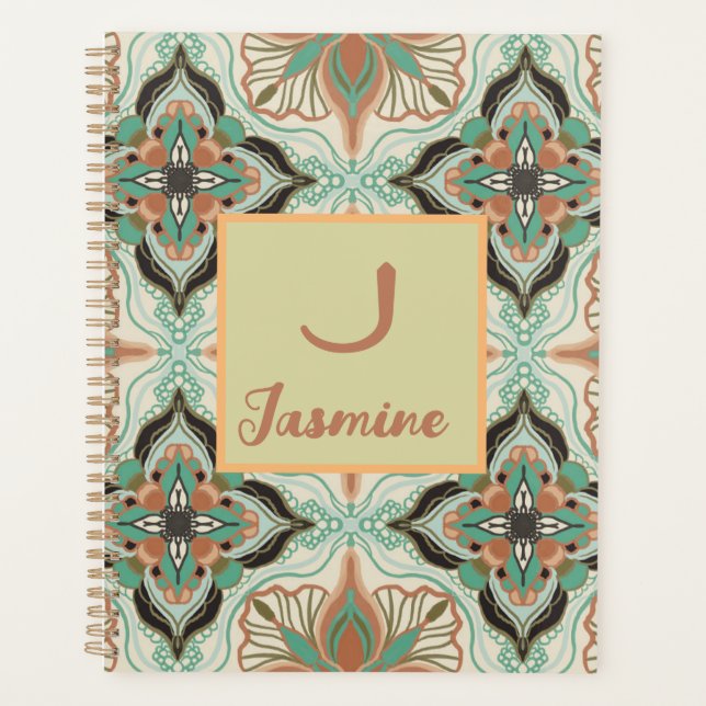 Agenda Elegante Watercolor Marroquino Verde Floral (Frente)