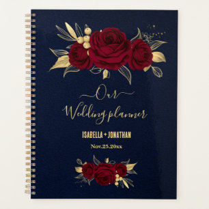 Agenda Elegantes flores burgundy dourado casamento azul m