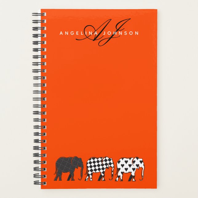 Agenda Elephant Black White e Orange Monographic Name (Frente)
