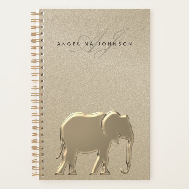 Agenda Elephant Dourado Elegant Monogrammed (Frente)