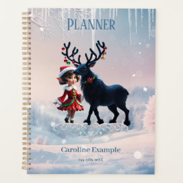 Agenda Elfo de Natal bonito e renas escuras.