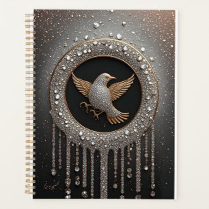 Agenda Emblema de Pássaro de Ouro e Diamante Luxuoso