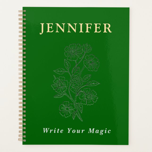 Agenda Emerald Green Custom Name Notebook – Fresh & Elega (Frente)