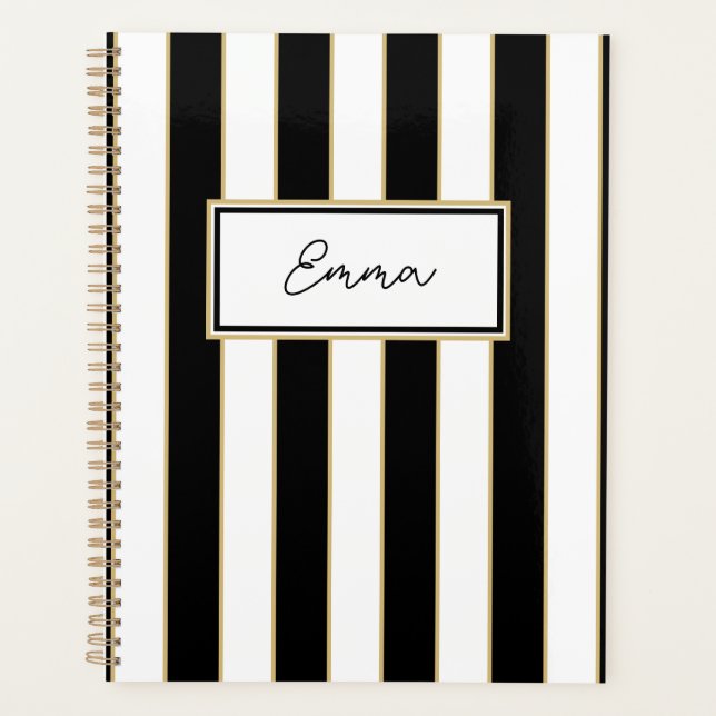 Agenda Emma Stripe Weekly Planner a preto e branco (Frente)